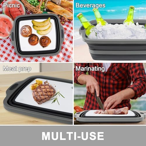 Collapsible Cutting Board with Container, Foldable Camping Sink with Colander - Image 5