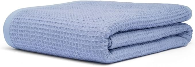 GOTS Certified Organic Cotton Waffle Weave Blanket, King Bed Size,108"X90" Cozy Throw Blanket for Couch, Modern Home Decor, Throw Blankets, Waffle Blanket, Soft Bed Blankets - Powder Blue