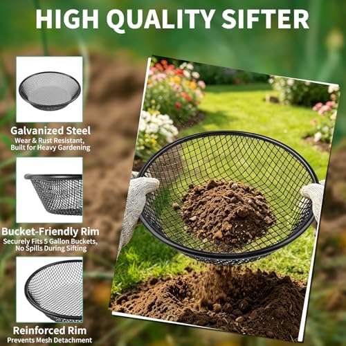4 PCS Soil Sifter for Gardening, 1/9 Inch Heavy Duty Rock Dirt Compost Sifter - Image 3