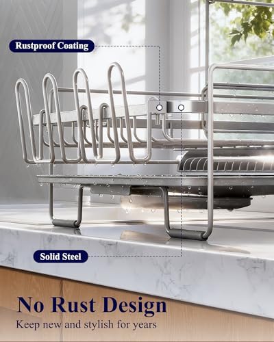 Kitsure Extendable Dish Drying Rack, 19.2"-26.7" L x 12.9" W - Image 4