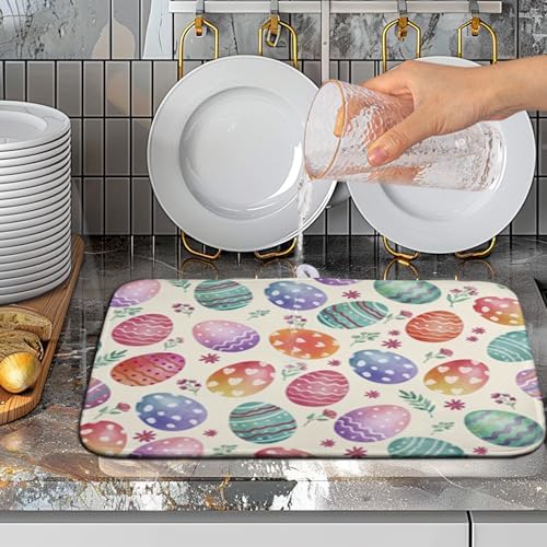Easter Dish Drying Mat for Kitchen Counter Easter Spring Colorful Eggs Floral - Image 5