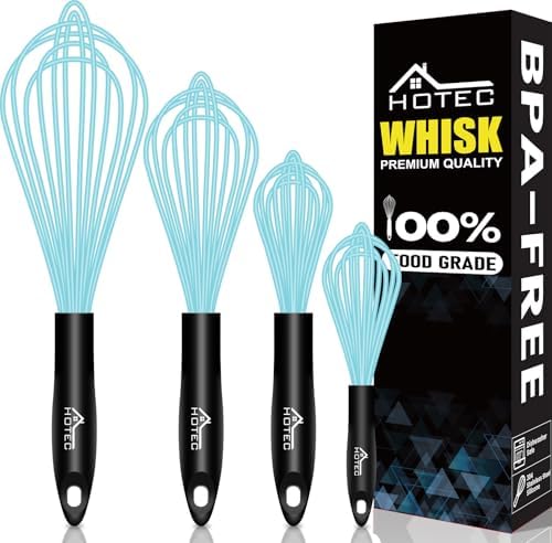 HOTEC 4 Pieces Silicone Whisks Set, Wire Balloon Whisks by Hotec
