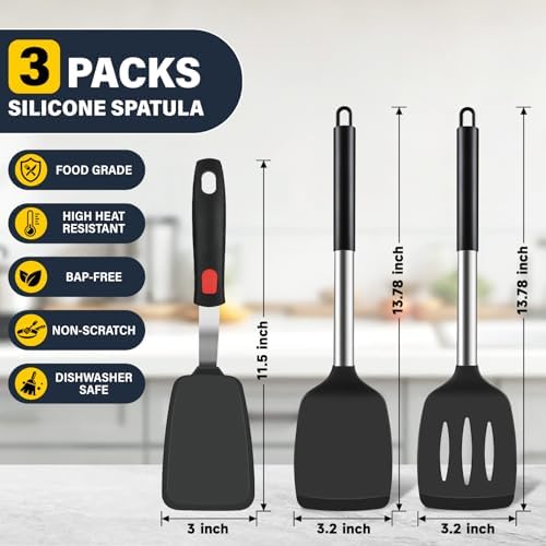 Silicone Spatula Set, Heat Resistant Solid & Slotted Turner - Image 2