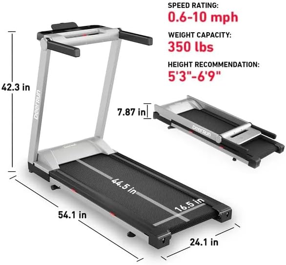 DeerRun Treadmills for Home with Incline and Handles, 3.5 HP Foldable Treadmill 350 LBS Weight Capacity for Small Spaces, Folding Running Machine with Smart APP