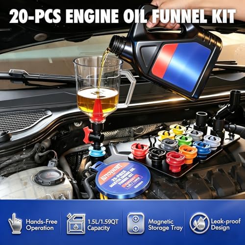 20-Piece Oil Funnel Kit, Engine Oil Funnel Kit 1.59QT/1.5L, Spill-Proof Oil - Image 2