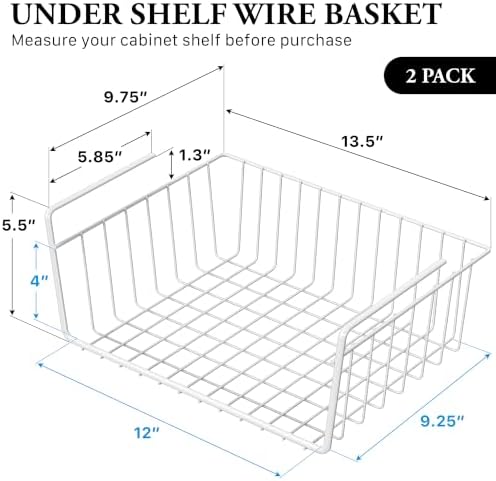 Simple Houseware 2-Pack Under Shelf Wire Metal Basket Shelf - Image 2