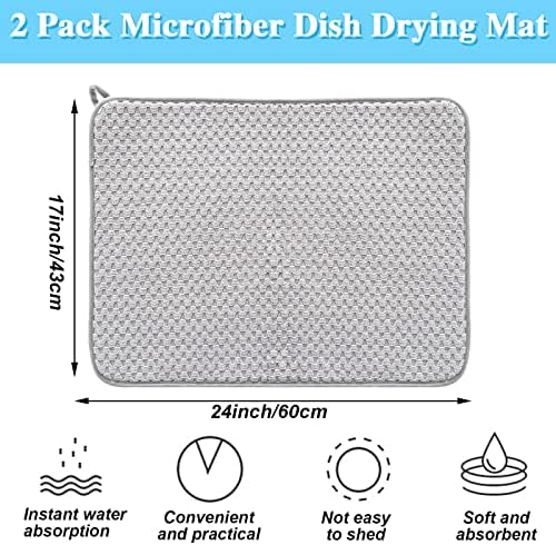 2 Pack Microfiber Dish Drying Mat, 24*17 inch Absorbent Dish Drainer Kitchen - Image 2