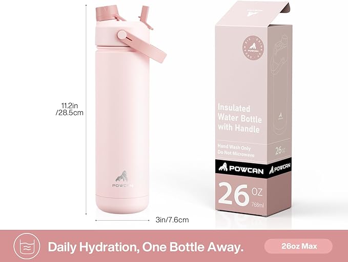 26 oz Insulated Water Bottle with 2-in-1 Straw and Spout Lid, Keep Cold 24H, Leak-Proof, Fits in Car Cup Holder, Stainless Steel Water Bottle for Sports, Travel, Gym, and School (Mushie Belle)