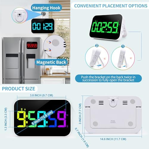 Kitchen Digital RGB Timer, Count Down Up, Rechargeable, Vibration Mode - Image 5