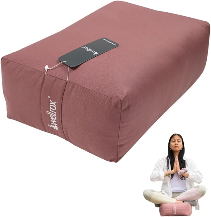 Rectangular Yoga Bolster Pillow, 18" x 12" x 6", Pink Cotton