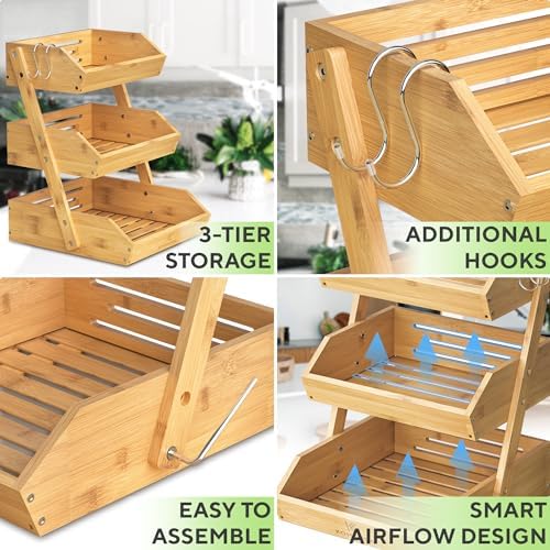 KOMFORA Bamboo 3 Tier Fruit Basket, Produce Basket - Image 5