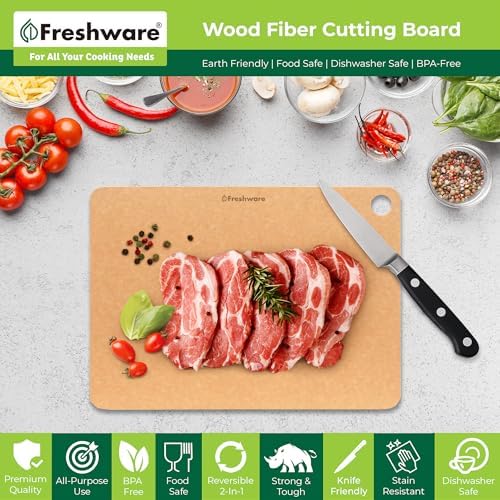 Freshware Wood Cutting Board for Kitchen, Dishwasher Safe - Image 2