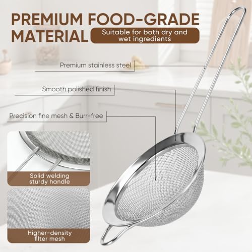 Mini Fine Mesh Strainer Set 5 Pack, Stainless Steel Small Sieves Colanders - Image 2