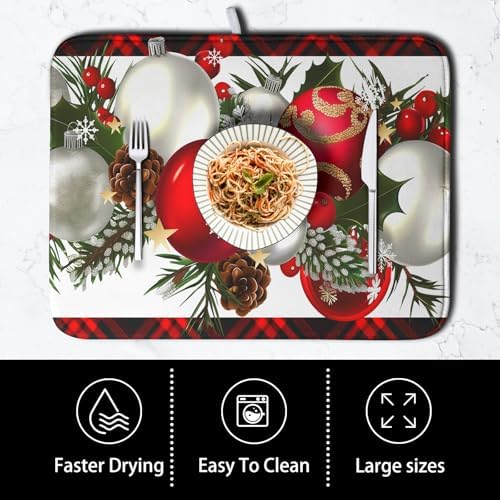 Christmas Red Buffalo Plaid Dish Drying Mat - Image 4