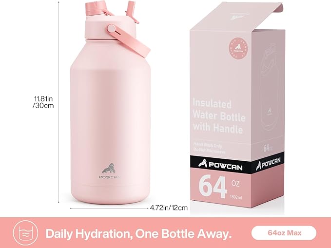 64 oz Insulated Water Bottle with 2-in-1 Straw and Spout Lid, Keep Cold 24H, Leak-Proof, BPA-Free, Double Wall Stainless Steel Water Bottle for Sports, Gym, Travel, and School (Cotton Candy)