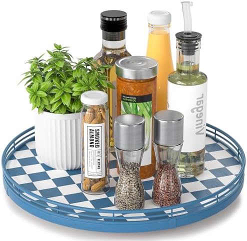 Blue and White Checkerboard Lazy Susan by AMH