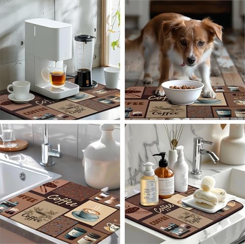 Coffee Theme Dish Drying Mats for Kitchen Counter Absorbent Microfiber Dish - Image 7