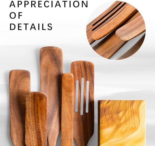 Wooden Spatulas for Cooking, 5-Piece Teak Spurtle Set, Smooth Finish - Image 5