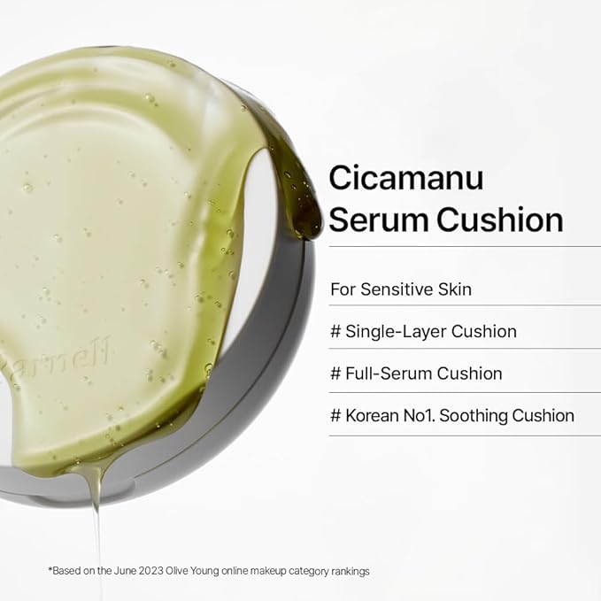 Parnell Cicamanu Serum Cushion - Moisturizing Foundation for Soothing, Coverage, Glass Skin and Lightweight for Sensitive and Dry Skin Pearl Skin (0.52 Fl Oz) (17C)