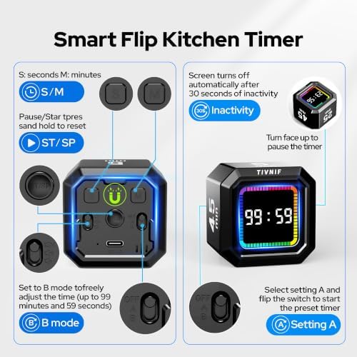 Kitchen Timer Visual Timer for Kids Color Display Gravity Sensor Cube - Image 6