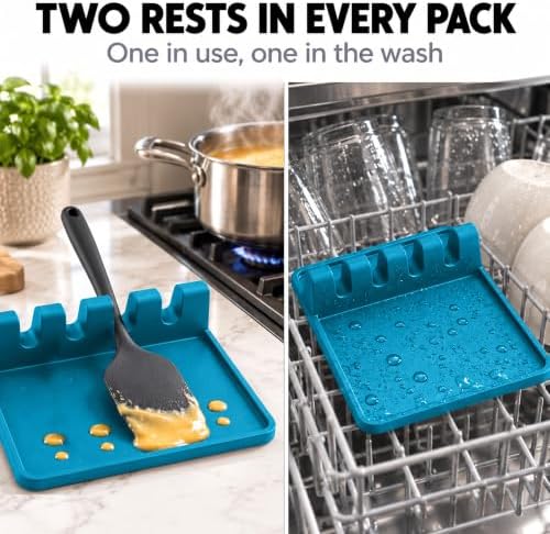 2 Pack Light Blue Silicone Spoon Rest - Image 5