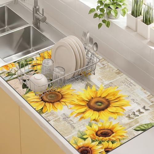 Kitchen Countertop Dish Drying Mat, Super Absorbent Coffee Bar Mat by Kuyig+Home