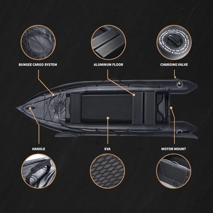 2 Person Inflatable Durable Fishing Kayak Armoured PVC Watercraft with Motor Mount Stern - 130'' x 43'' x 11.8