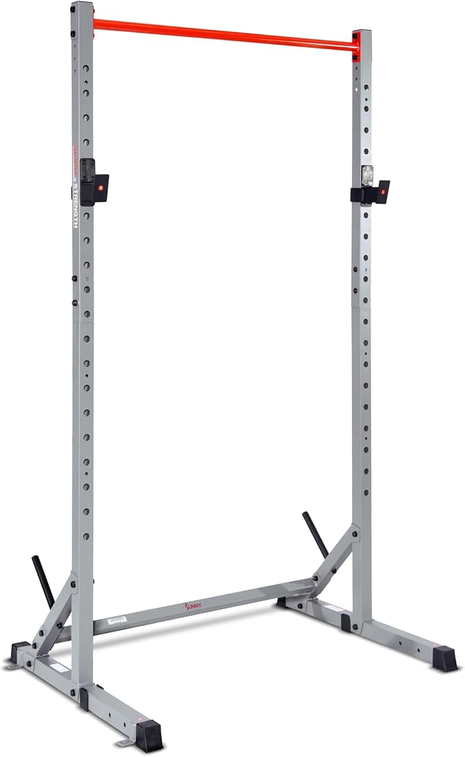 Sunny Health & Fitness Multifunctional Strength Training Home Gym – Complete Workout Equipment with Training Attachments, Optional Squat Stand, Power Rack Cage, Adjustable Incline Bench