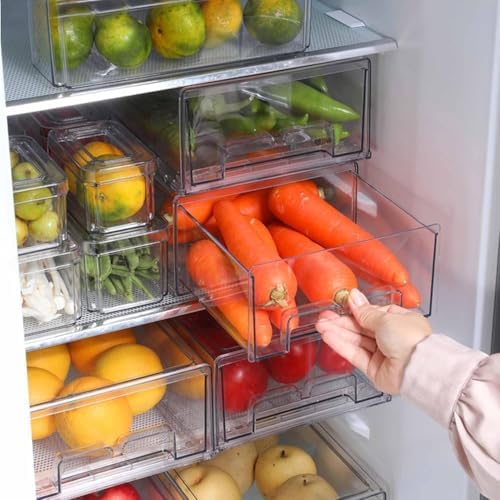 bealy 2 Pack Stackable Clear Drawer Organizer, Large Pull Out Fridge Organizers - Image 7