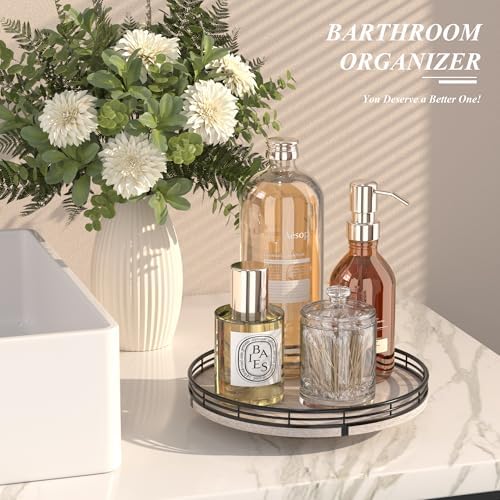 AMH 10-Inch Rustic Whitewashed Oak Lazy Susan Vanity Tray - Image 2
