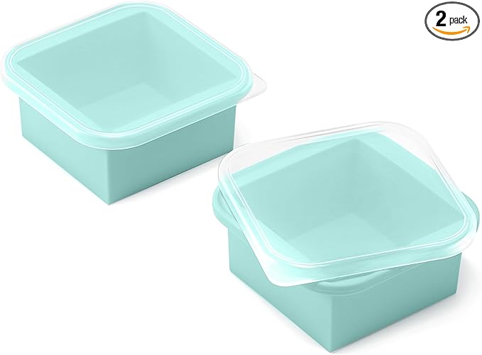 2-Cup Silicone Freezer Trays with Lids – Perfect for Meal Prep, Portion Control, and Easy Freezing-Meal Prep Container Molds for Soup,Leftovers (Bondi Mint, 2 Pack)