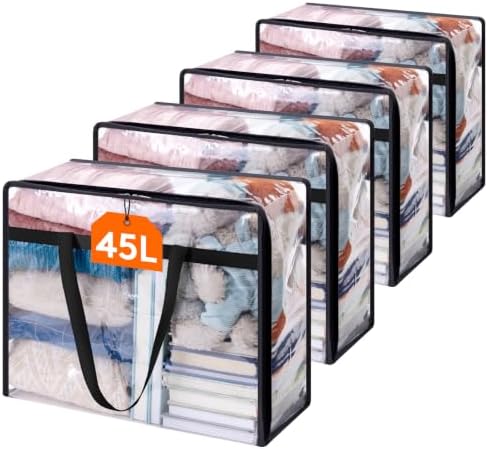 Lifewit 45L Clear Clothes Storage Bags, Plastic Foldable Blanket Storage Bag by Lifewit