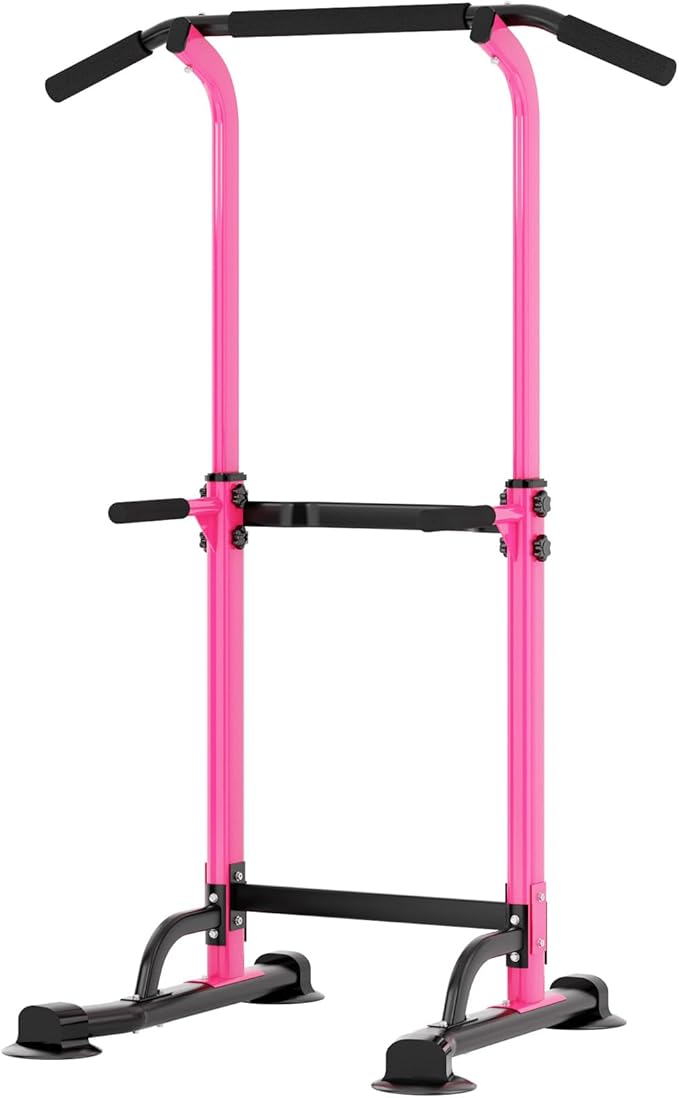 soges Power Tower Pull Up Bar Station, Free Standing Pull Up Rack Dip Station for Home Gym, Height Adjustable Home Strength Training Fitness Workout Equipment