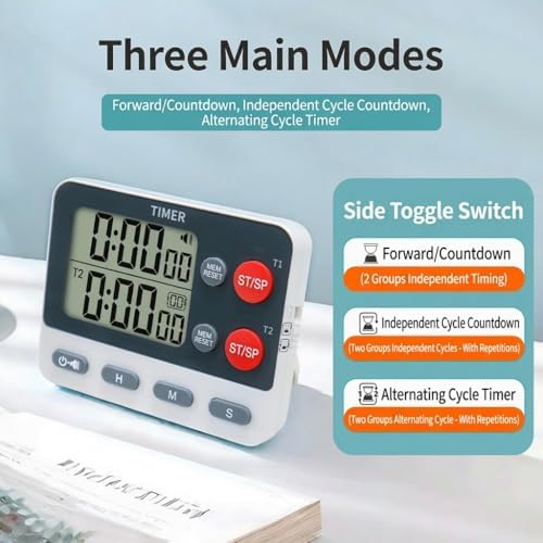 Digital Dual Kitchen Timer, 2 Channels Count UP/Down Kitchen Timer - Image 3