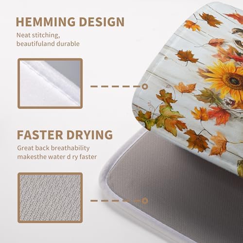 Fall Dish Drying Mat for Kitchen Counter Pumpkin Sunflower Maple Leaf Birds - Image 4