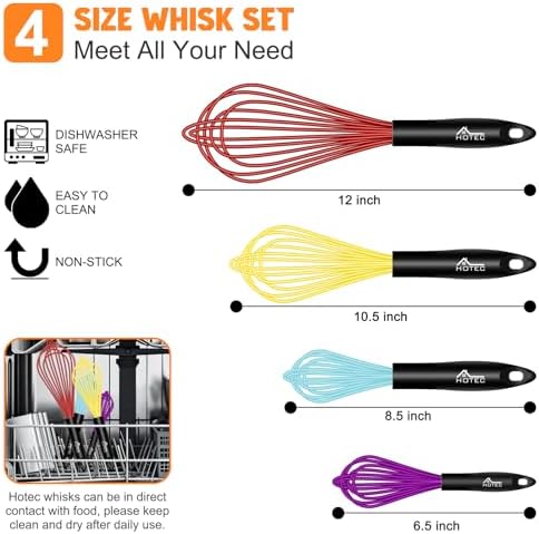 HOTEC 4 Pieces Silicone Whisks Set, Wire Balloon Whisks - Image 2