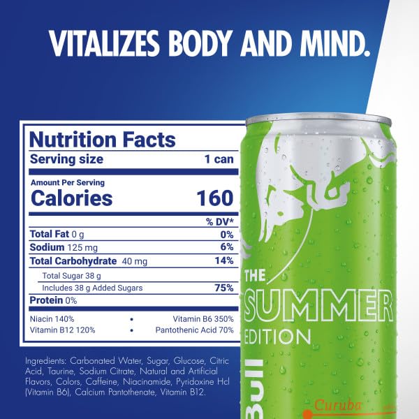 Red Bull Green Edition Energy Drink, Curuba Elderflower, with 114mg Caffeine plus Taurine & B Vitamins, 12 Fl Oz, Pack of 4 Cans