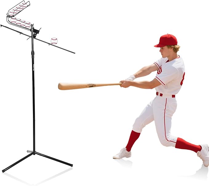 Baseball Soft Toss Pitching Machine | Training System, Support Auto & Manual Ball Drop, Height Adjustable, Hold Up to 10 Balls, Baseball Hitting Swing Trainer for All Ages and Skill