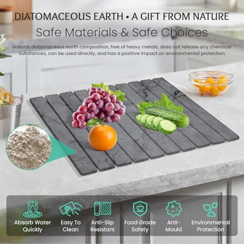 Stone Dish Drying Mat Collapsible Diatomaceous Earth Absorbent Mat Quick Dish - Image 3