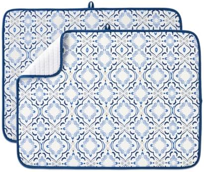 FRESHMINT Dish Drying Mats 2 Pack, Morrocan Tile by FRESHMINT