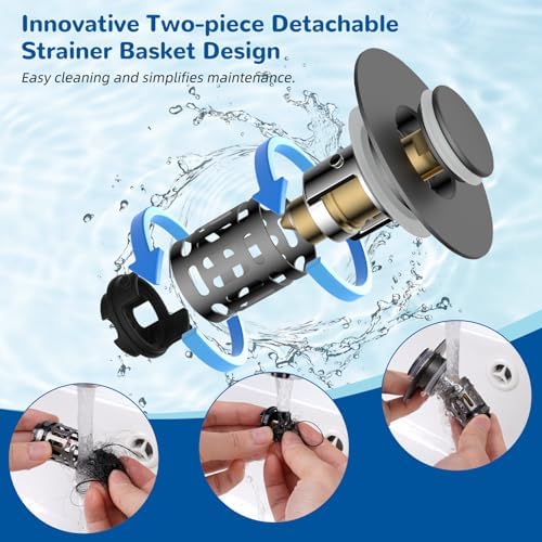 Hibbent 2 PCS Upgraded 3 in 1 Bathroom Sink Drain Strainer, Pop Up Stopper - Image 4