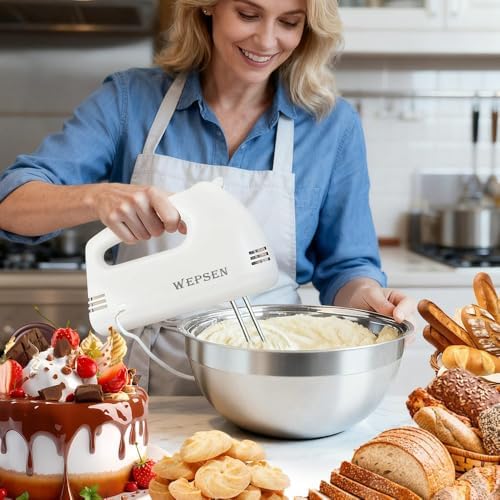 WEPSEN Hand Mixer Electric Mixing Bowls Set, 5 Speeds Handheld Mixer - Image 5