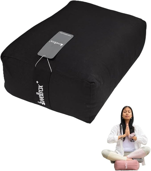 Rectangular Yoga Bolster Pillow, 18" x 12" x 6", Pink Cotton