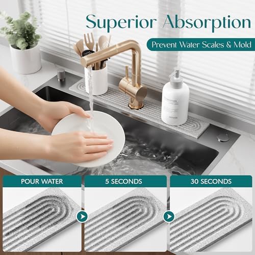 Eormoe Stone Kitchen Sink Faucet Mat, Premium Upgraded Food Grade Diatomite - Image 2