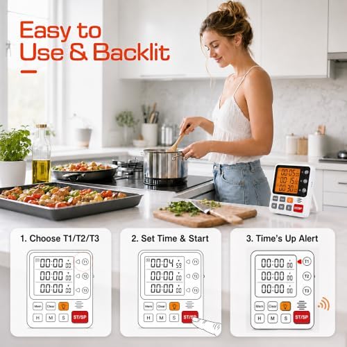Backlit Magnetic 3-Channel Digital Kitchen Timer - Image 2