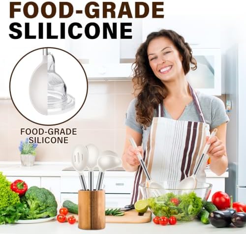 3Pcs Silicone Cooking Spoon Set, Kitchen Utensils Include Solid & Slotted Spoon - Image 6