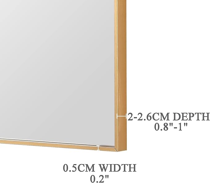 27x40 Inch Orange Gold Bathroom Mirror for Wall, Aluminum Frame Rectangle Rectangular Vanity Mirror, Modern Large for Bedroom, Living Room, Horizontal or Vertical