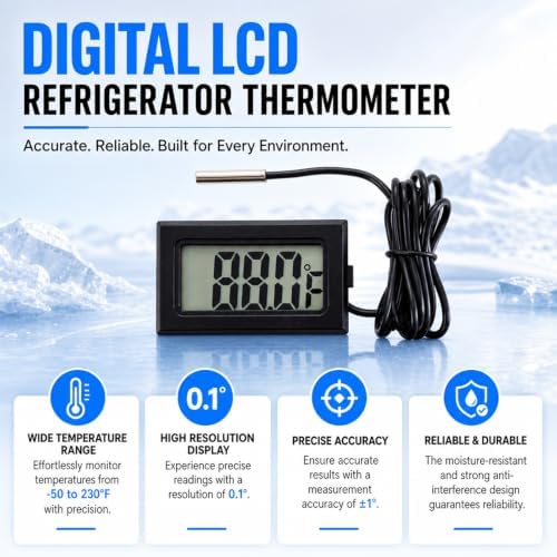 5-Pack Digital LCD Refrigerator Thermometer, Fahrenheit - Image 3