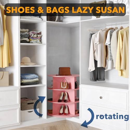 SpaceAid 3 Tier Rotating Shoe Rack Tower, Spinning Shoe Display Lazy Susan - Image 4