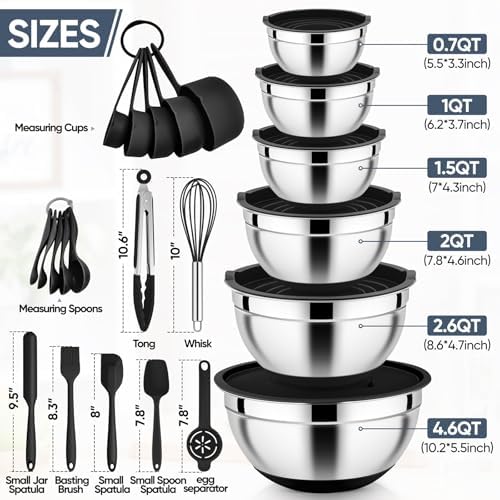 E-far Mixing Bowls with Airtight Lid Set, Food Storage, 4.6/2.6/2/1.5/1/0.7QT - Image 2